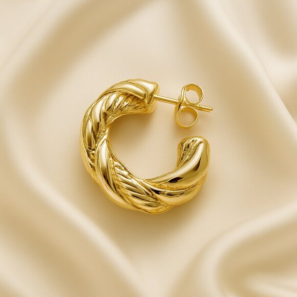 Elegant Gold Twisted Hoop Earrings – Lightweight Statement Jewelry for Everyday - Picture 1 of 9